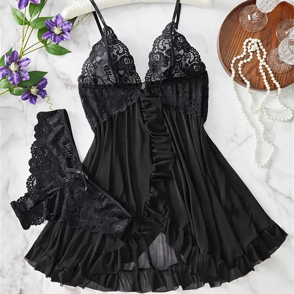 Babydoll + Calcinha Lingerie Renda