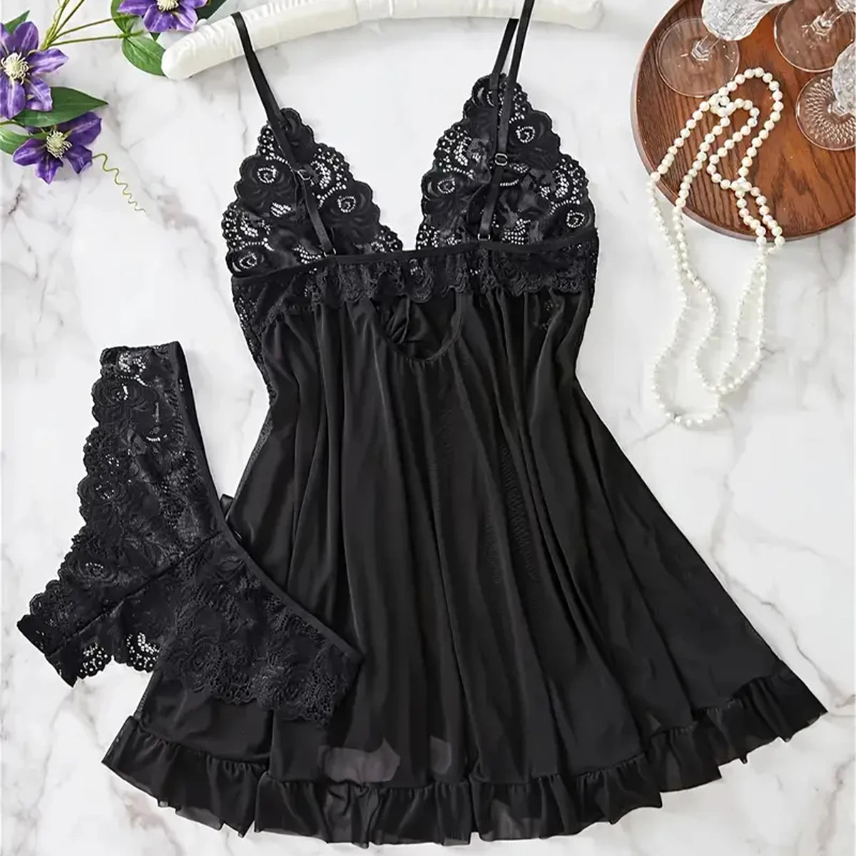 Babydoll + Calcinha Lingerie Renda