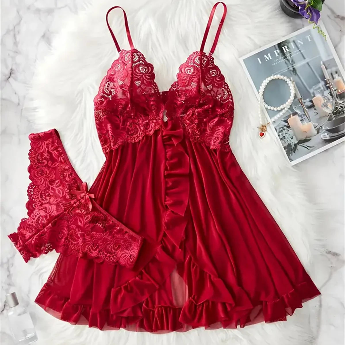 Babydoll + Calcinha Lingerie Renda