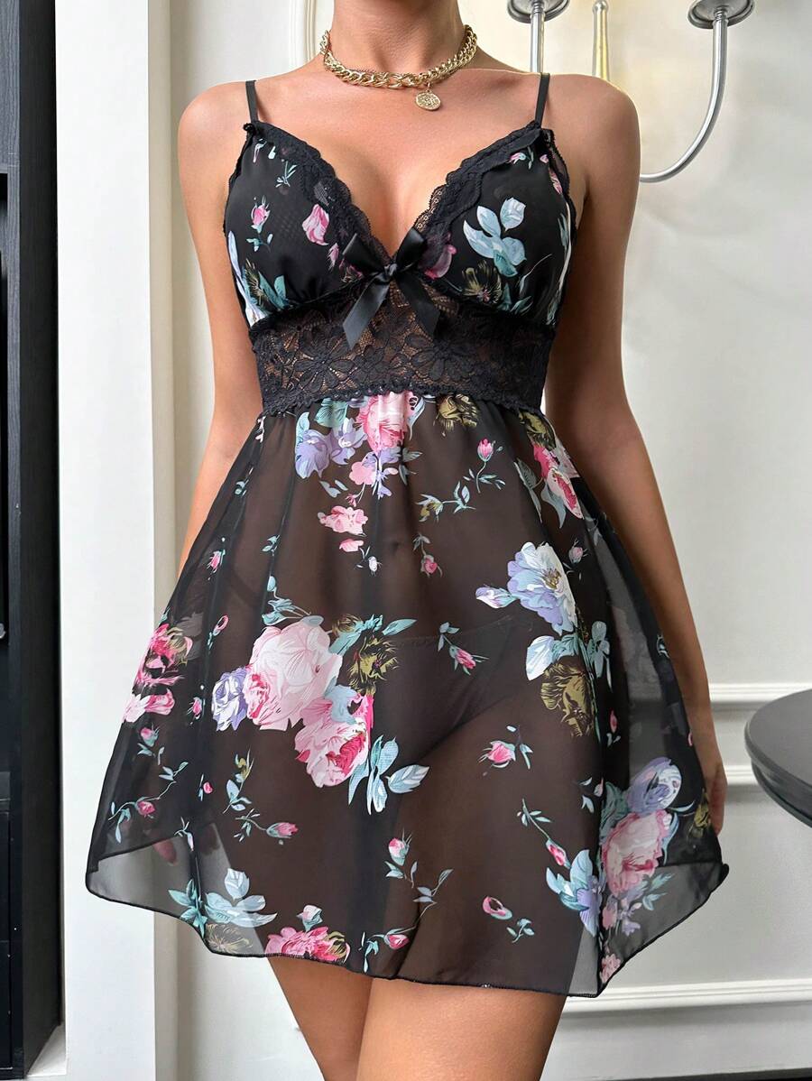 Babydoll Renda Floral + Robe